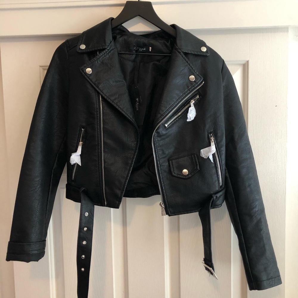 Faux leather moto jacket